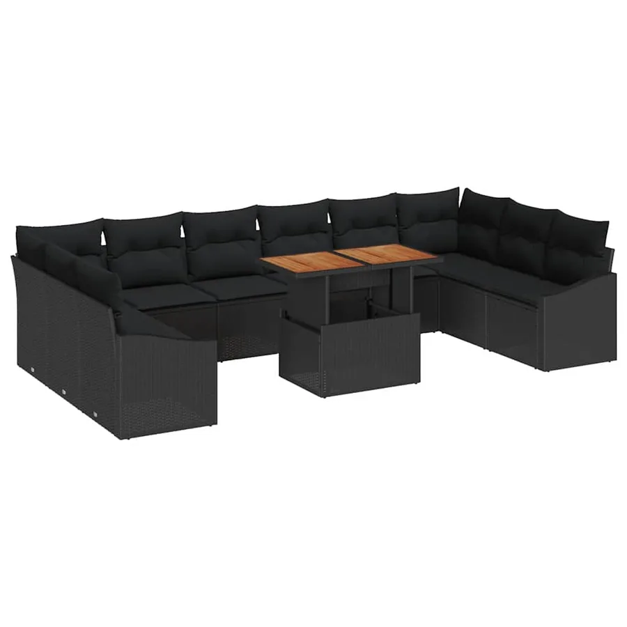 Ensemble de canapé de jardin 11 pcs Noir Poly rotin - 2