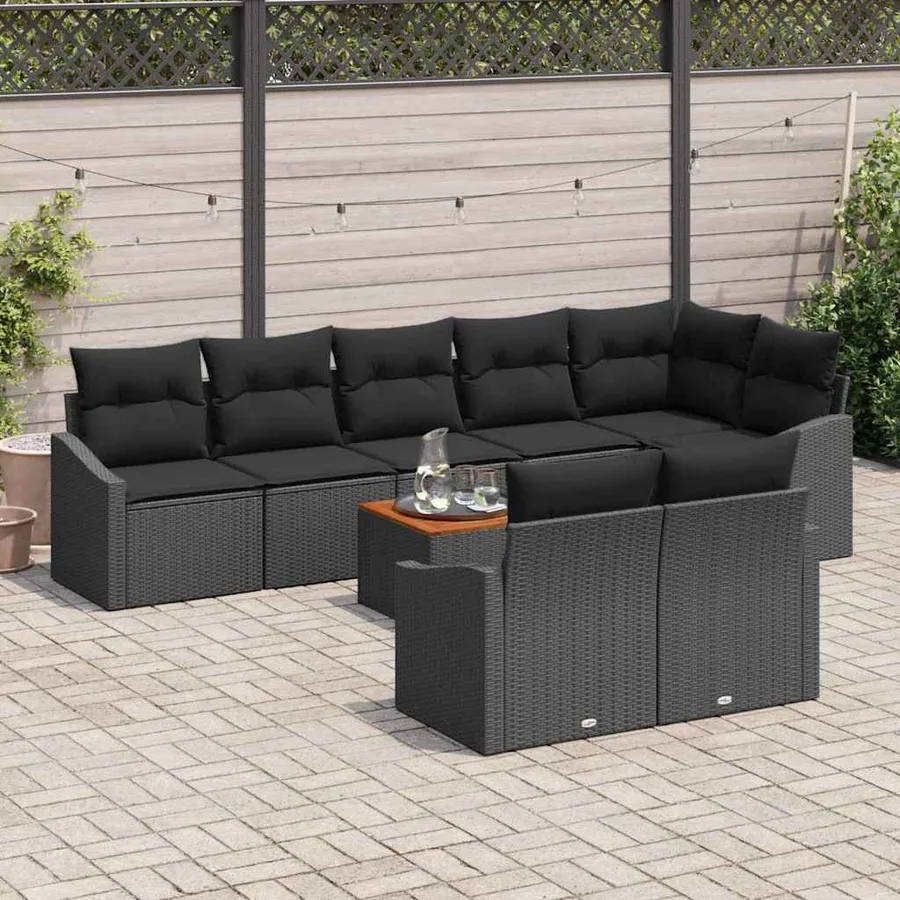 Ensemble de canapé de jardin avec stockage 9 pcs Noir polyrotin - 3