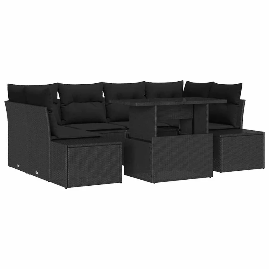 Ensemble de Canapés avec coussin 7 pcs Noir polyrotin - 2