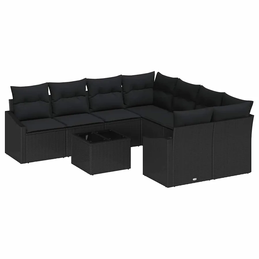 Ensemble de Canapés avec coussin 9 pcs Noir polyrotin - 2