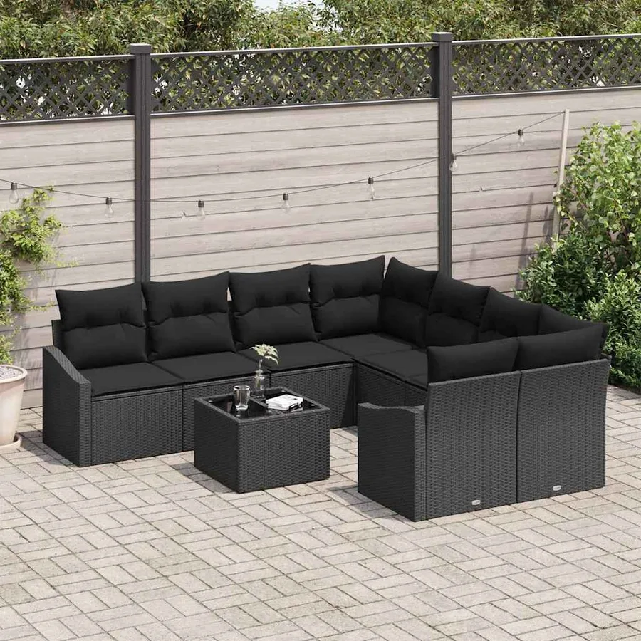 Ensemble de Canapés avec coussin 9 pcs Noir polyrotin - 3