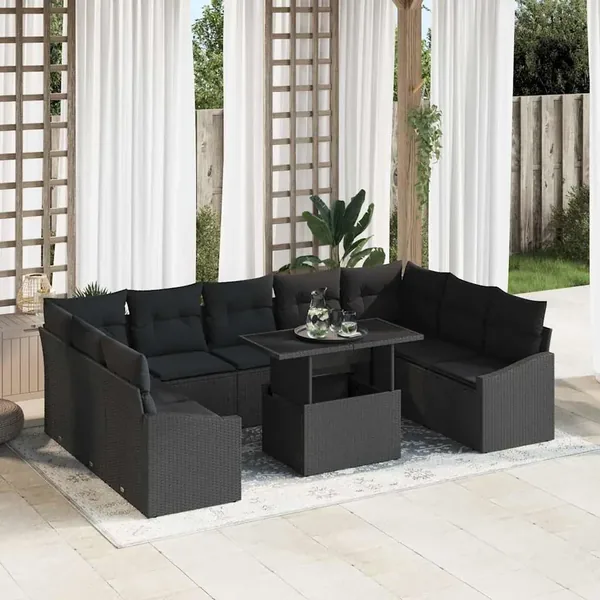 Ensemble de canapé de jardin avec coussin Réglable 10 pcs Noir