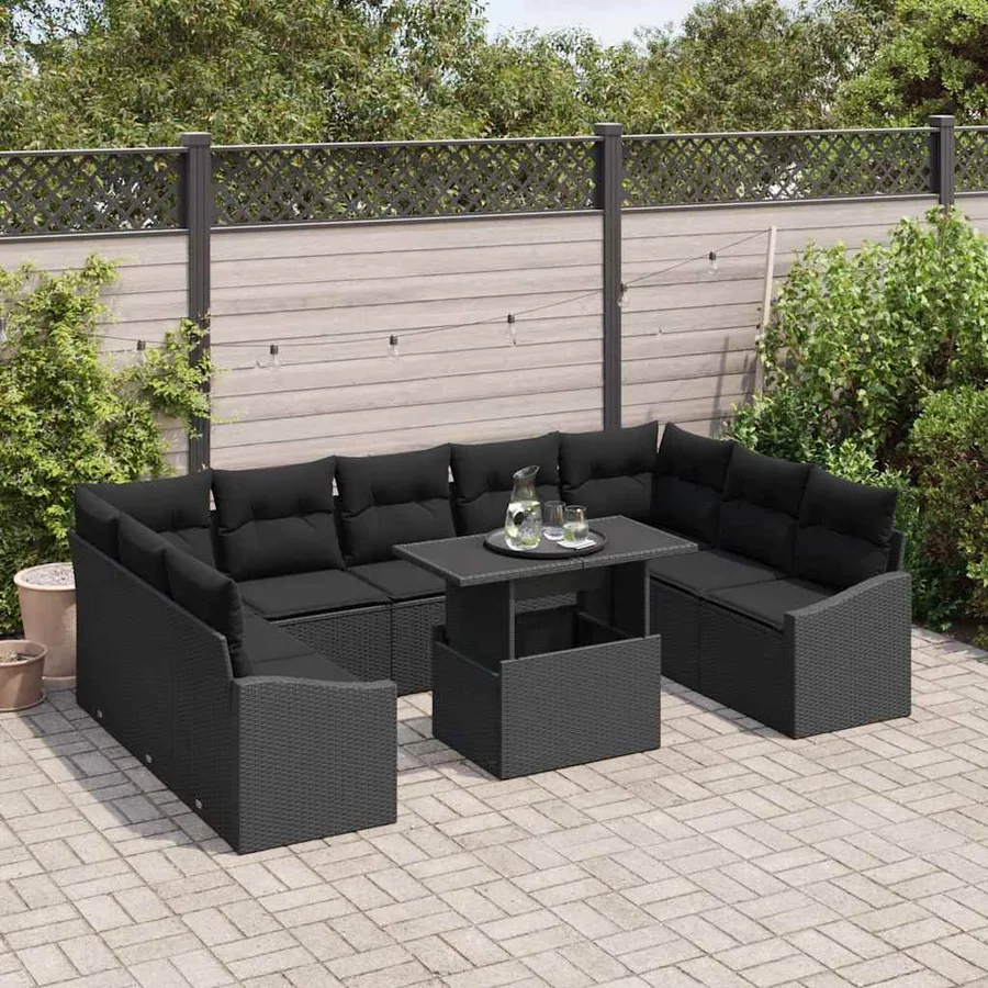 Ensemble de canapé de jardin avec coussin Réglable 10 pcs Noir - 3