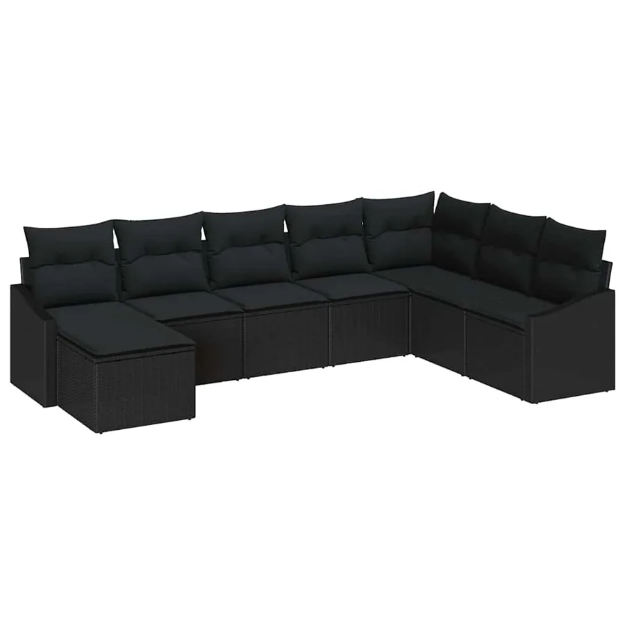 Ensemble de canapé de jardin avec coussin 8 pcs Noir polyrotin - 2