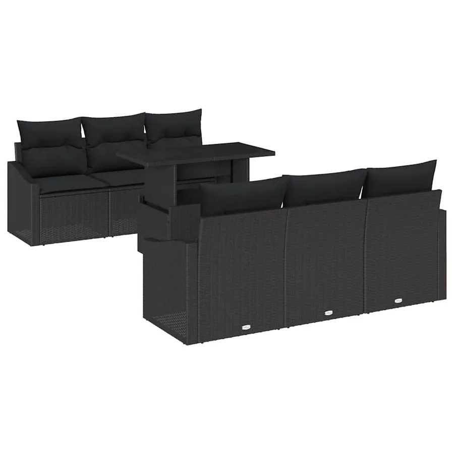 Ensemble de canapé de jardin avec coussin 7 pcs Noir polyrotin - 2