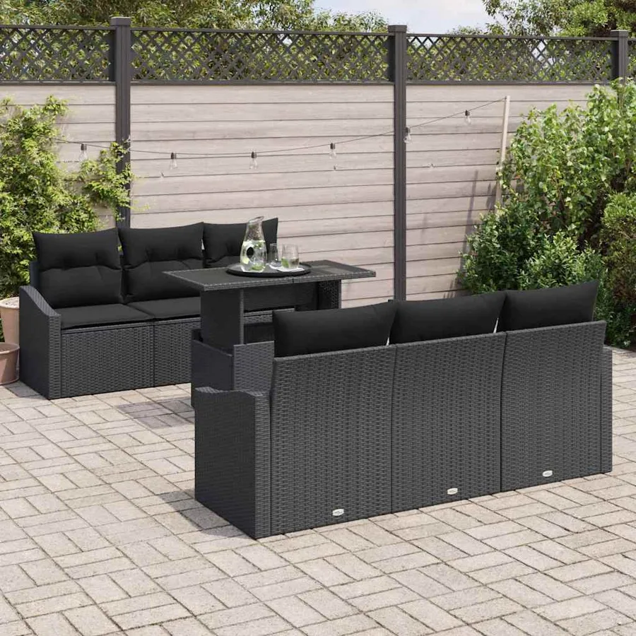 Ensemble de canapé de jardin avec coussin 7 pcs Noir polyrotin - 3
