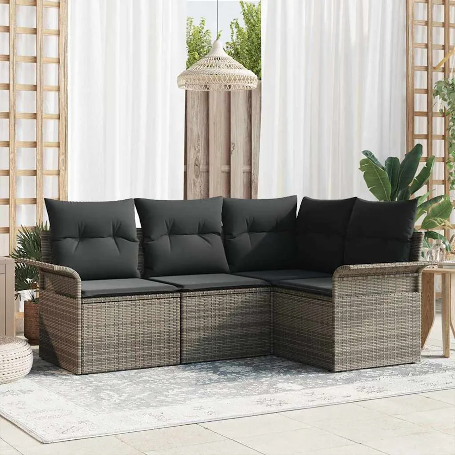 Ensemble de canapé de jardin avec coussin 4 pcs Gris polyrotin