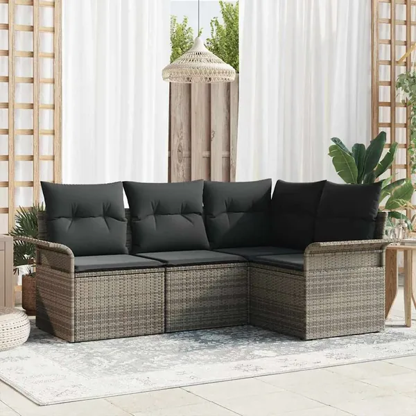 Ensemble de canapé de jardin avec coussin 4 pcs Gris polyrotin