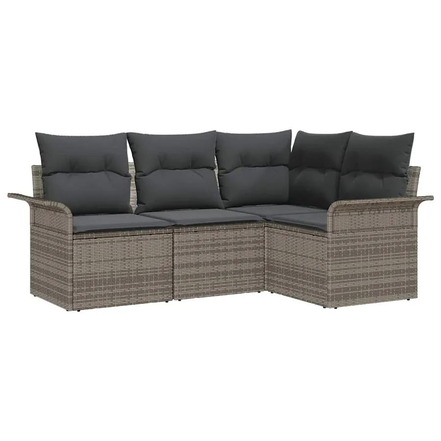 Ensemble de canapé de jardin avec coussin 4 pcs Gris polyrotin - 2
