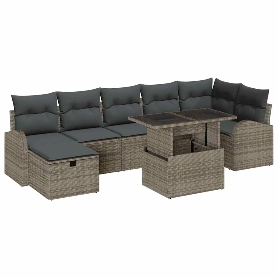 Ensemble de canapé de jardin avec coussin 8 pcs Gris Poly rotin - 2