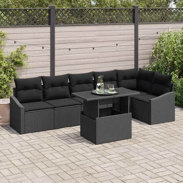 Ensemble de canapé de jardin avec coussin Réglable 7 pcs Noir