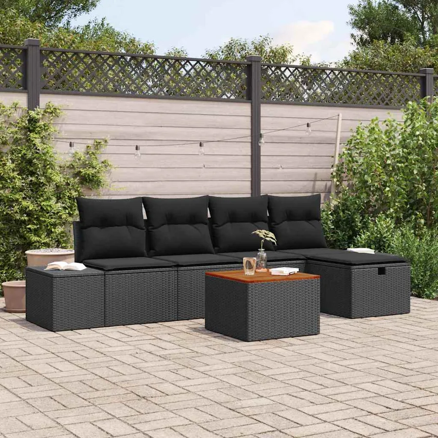 Ensemble de canapé de jardin avec coussin 6 pcs Noir polyrotin