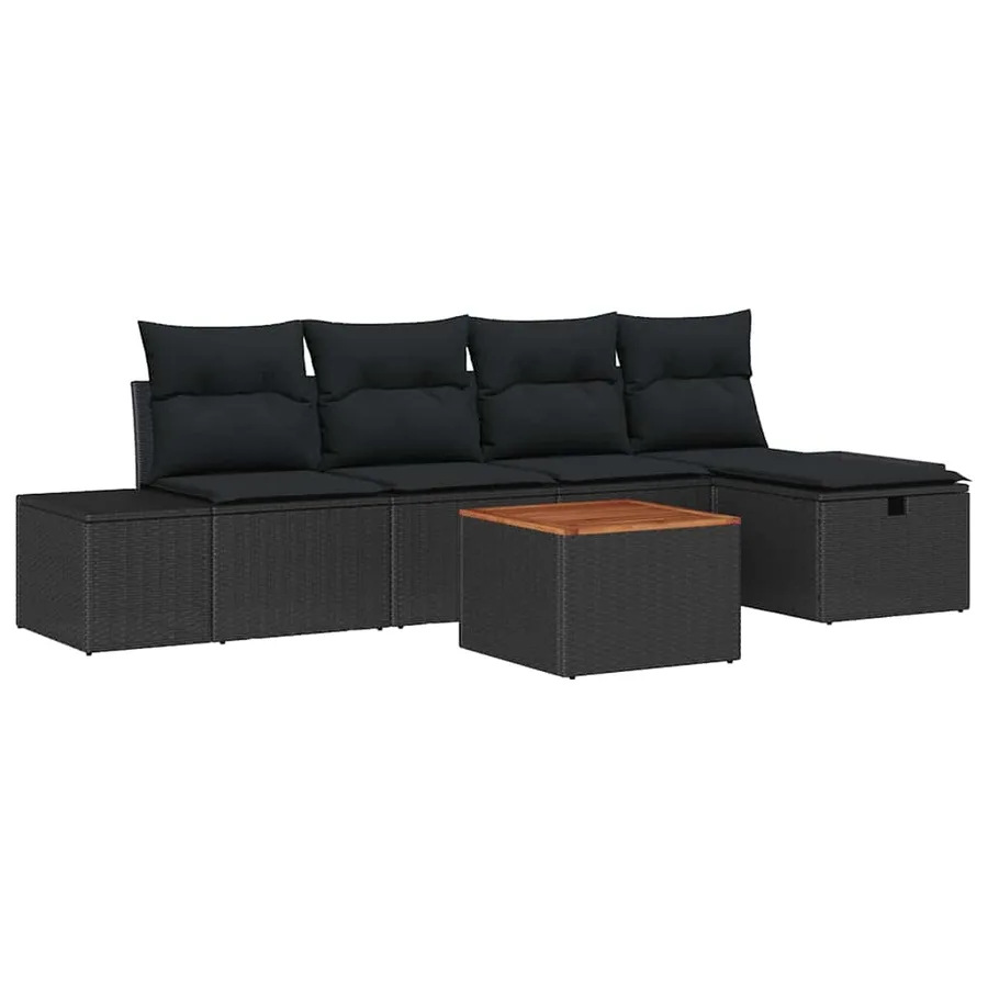 Ensemble de canapé de jardin avec coussin 6 pcs Noir polyrotin - 2