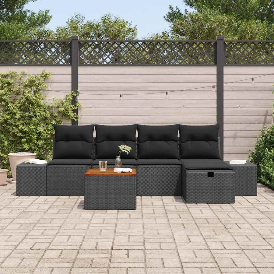 Ensemble de canapé de jardin avec coussin 6 pcs Noir polyrotin - 3