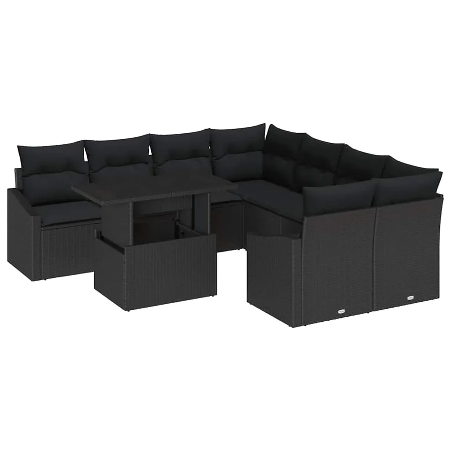 Ensemble de canapé de jardin 9 pcs Noir Poly rotin - 2