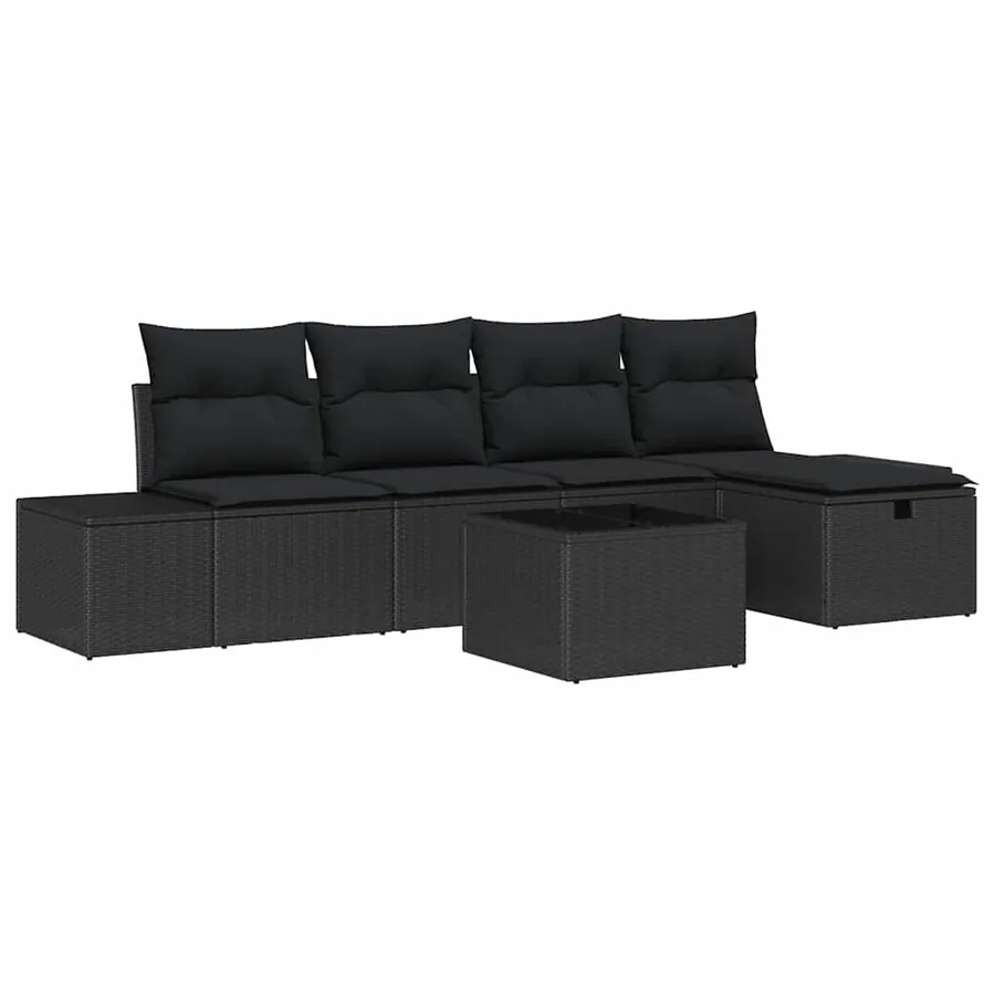 Ensemble de canapé de jardin avec coussin 6 pcs Noir polyrotin - 2