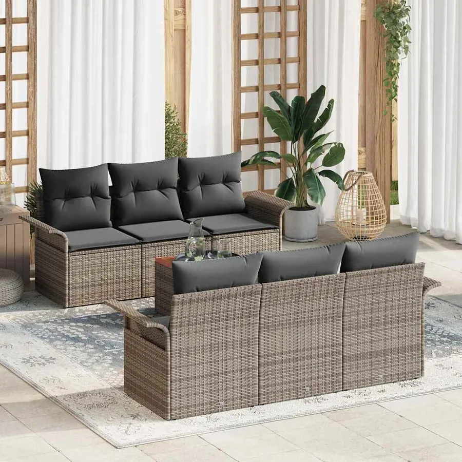 Ensemble de canapé de jardin avec coussin 7 pcs Gris polyrotin
