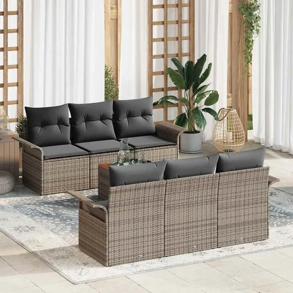 Ensemble de canapé de jardin avec coussin 7 pcs Gris polyrotin