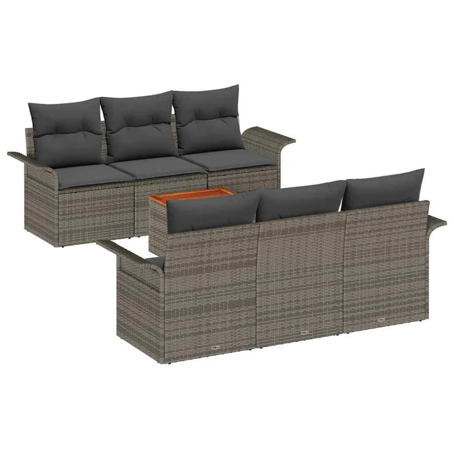 Ensemble de canapé de jardin avec coussin 7 pcs Gris polyrotin - 2