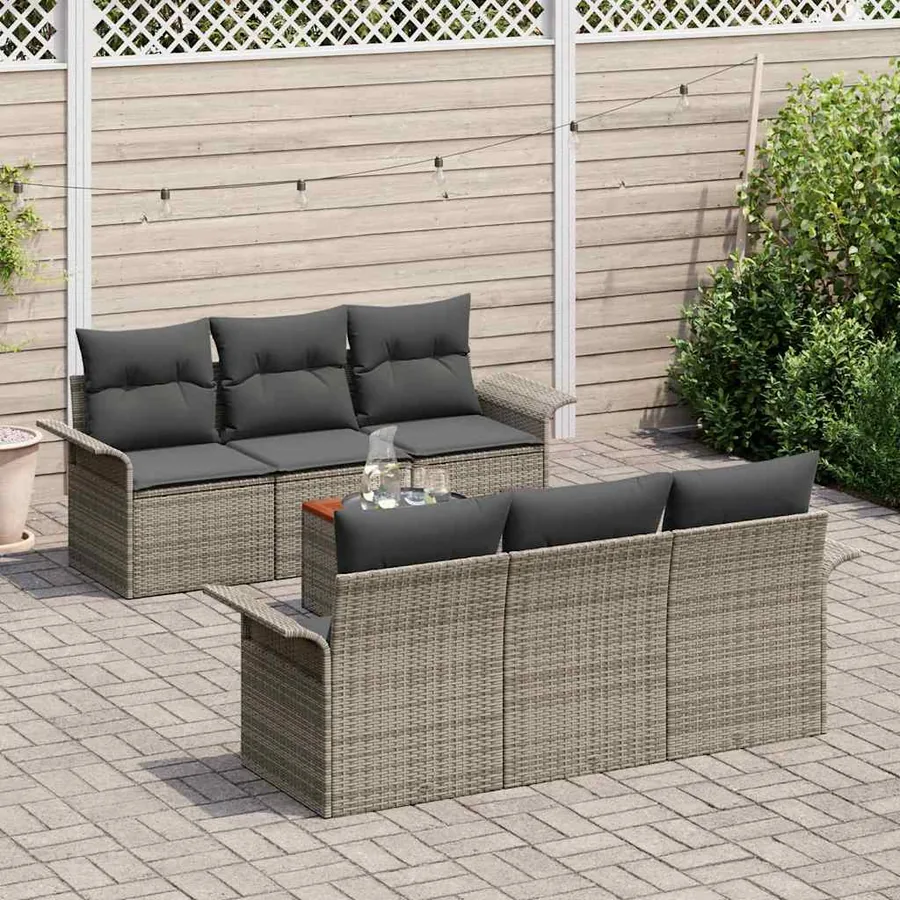 Ensemble de canapé de jardin avec coussin 7 pcs Gris polyrotin - 3