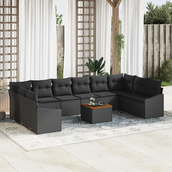 Ensemble de canapé de jardin 11 pcs Noir polyrotin