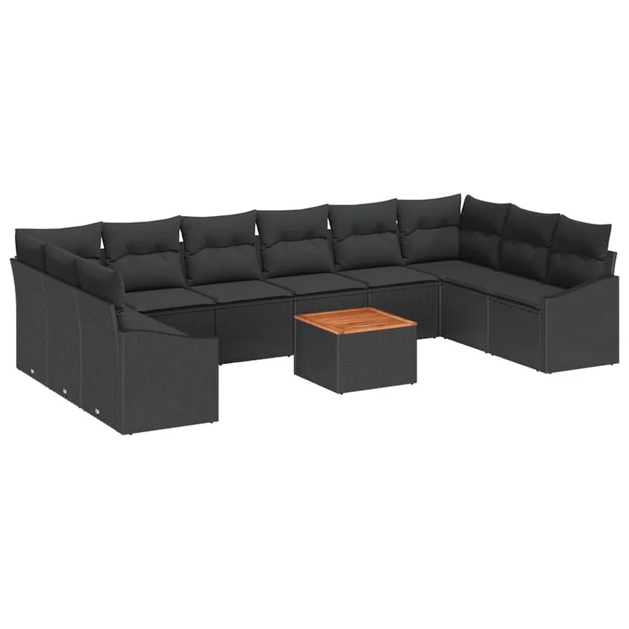 Ensemble de canapé de jardin 11 pcs Noir polyrotin - 2