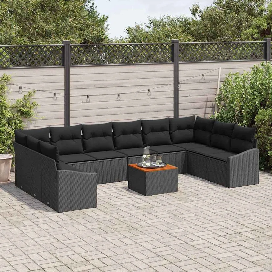 Ensemble de canapé de jardin 11 pcs Noir polyrotin - 3