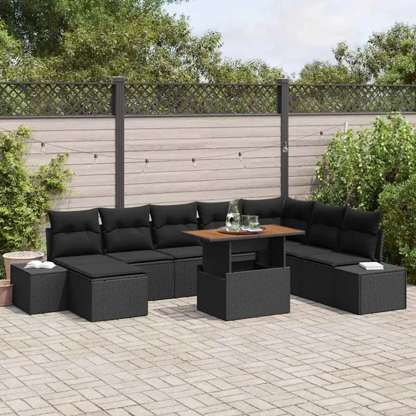 Ensemble de canapé de jardin 9 pcs Noir et Marron