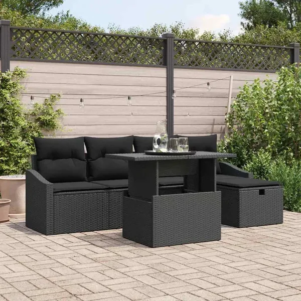 Ensemble de canapé de jardin avec coussin 6 pcs Noir polyrotin