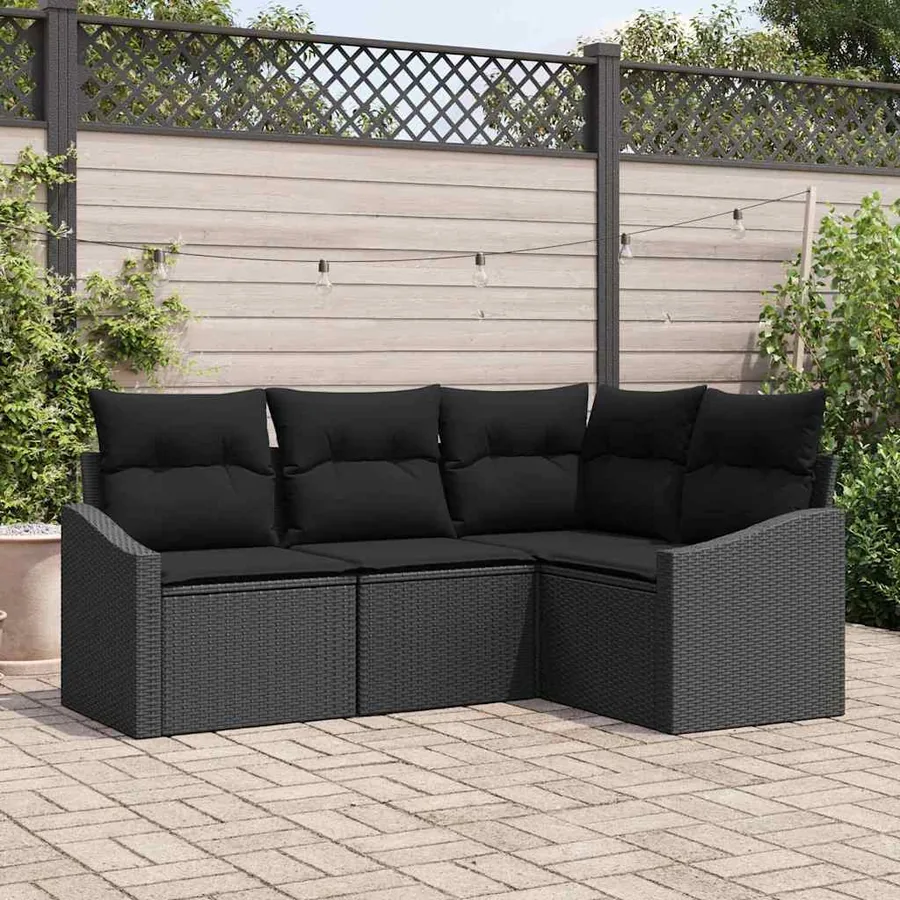 Ensemble de canapé de jardin avec coussin 4 pcs Noir polyrotin