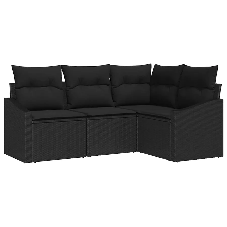 Ensemble de canapé de jardin avec coussin 4 pcs Noir polyrotin - 2
