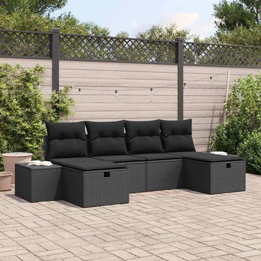 Ensemble de canapé de jardin avec coussin 6 pcs Noir polyrotin