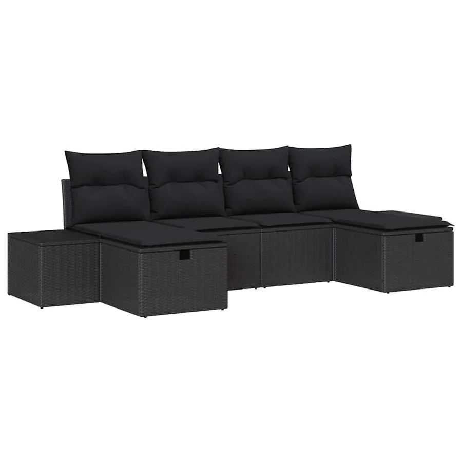 Ensemble de canapé de jardin avec coussin 6 pcs Noir polyrotin - 2