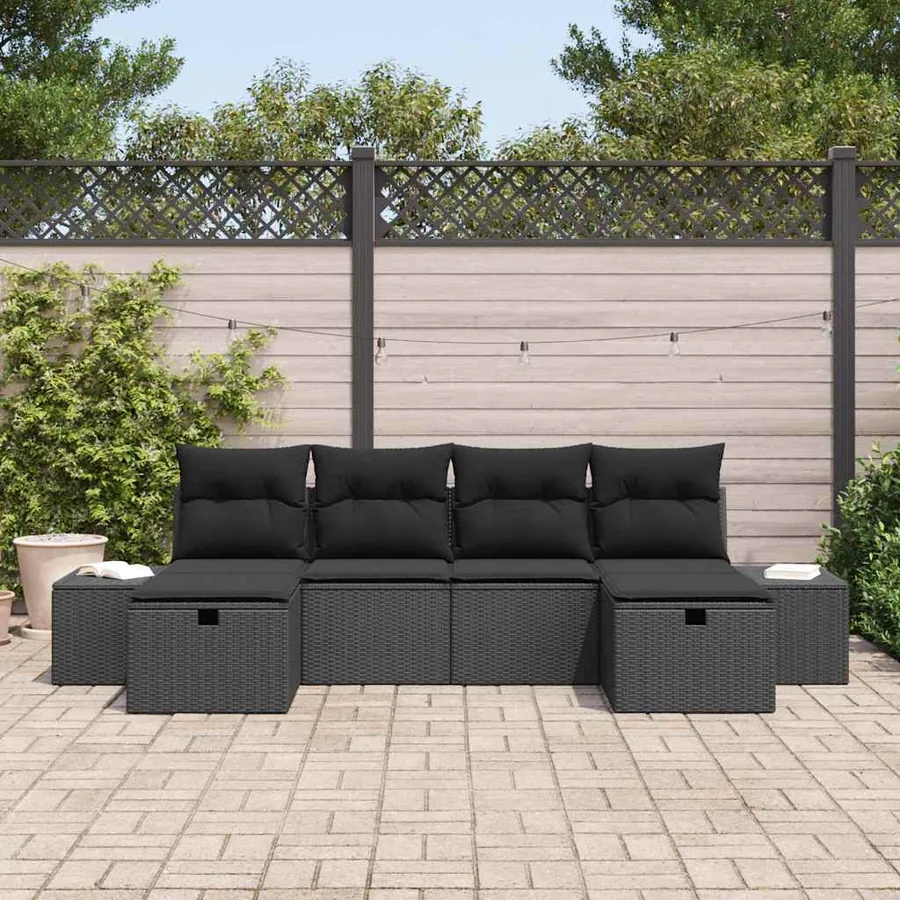 Ensemble de canapé de jardin avec coussin 6 pcs Noir polyrotin - 3