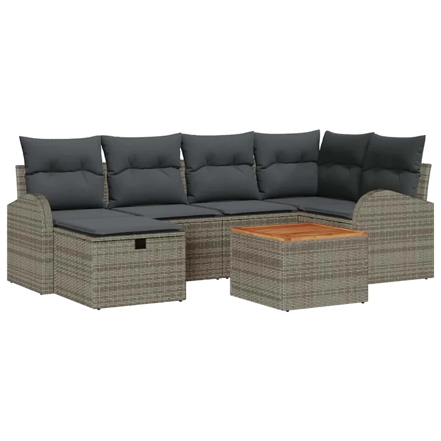 Ensemble de canapé de jardin avec coussin 7 pcs Gris polyrotin - 2