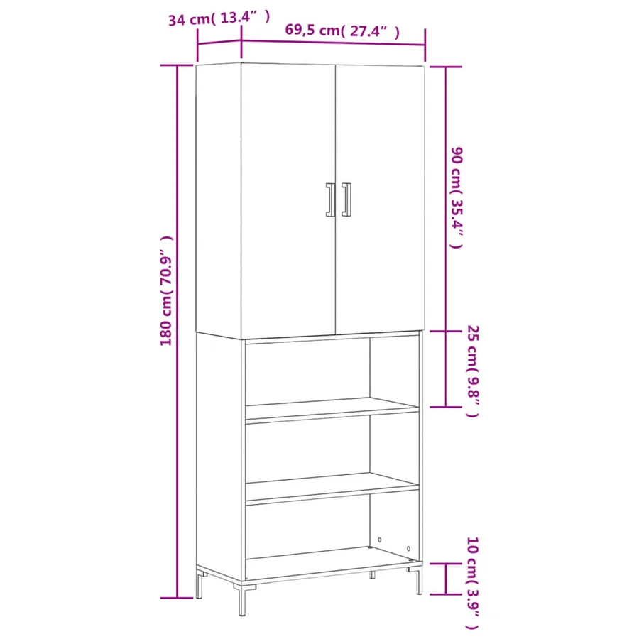Buffet haut Gris béton 69,5x34x180 cm Bois d'ingénierie - 13