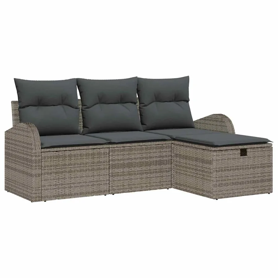 Ensemble de Canapés avec coussin 4 pcs Gris polyrotin - 2