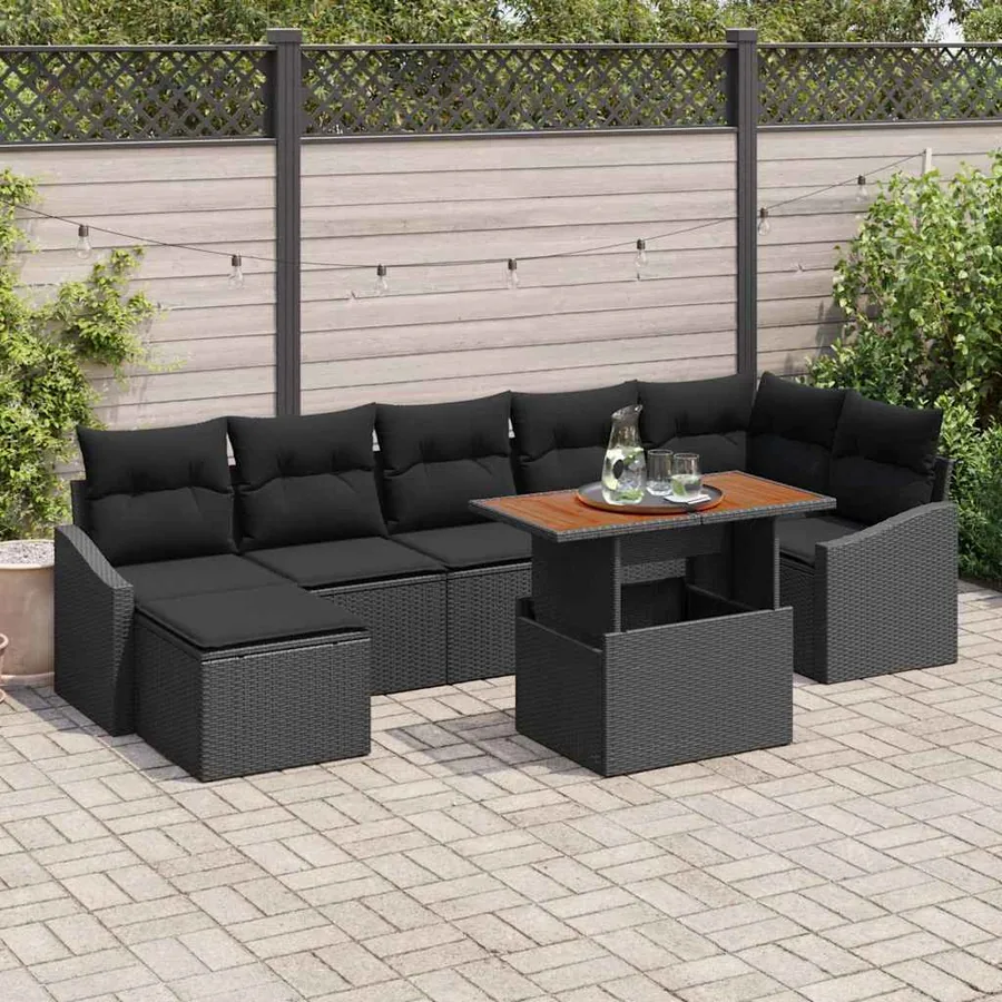 Ensemble de canapé de jardin 8 pcs Noir Poly rotin