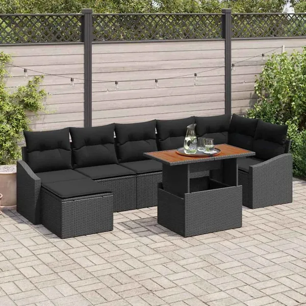 Ensemble de canapé de jardin 8 pcs Noir Poly rotin