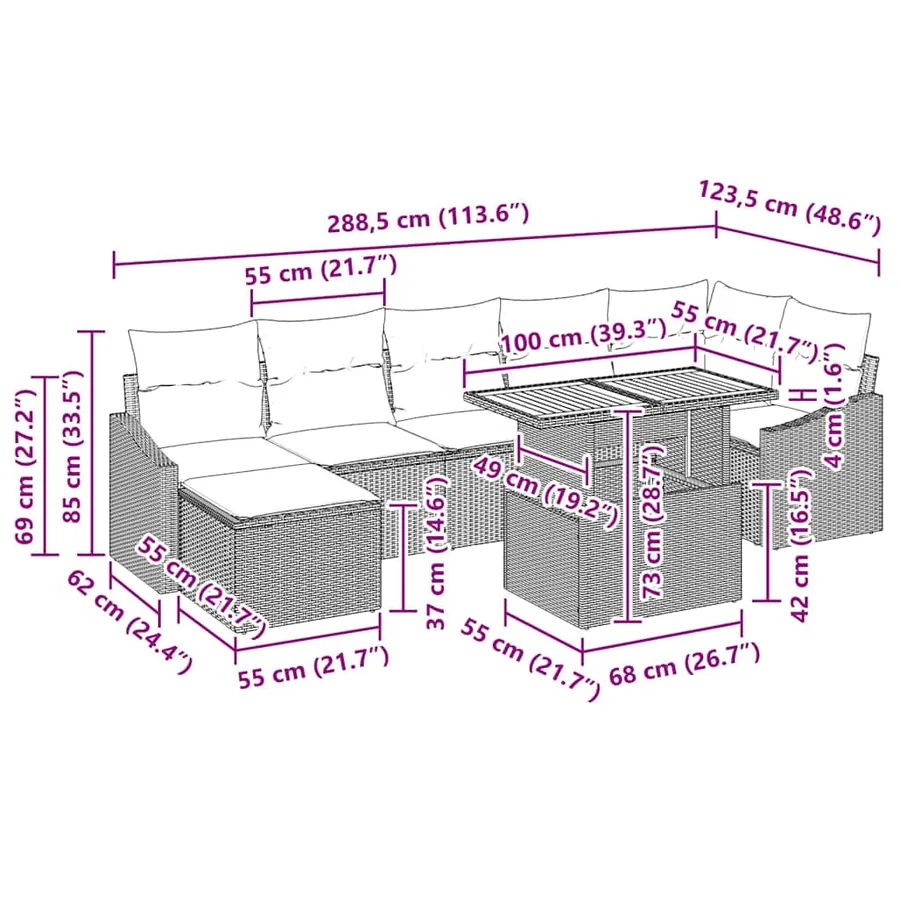 Ensemble de canapé de jardin 8 pcs Noir Poly rotin - 17