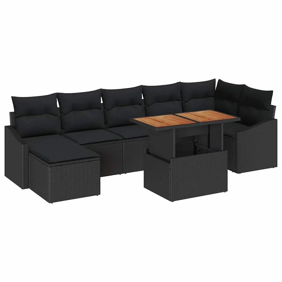 Ensemble de canapé de jardin 8 pcs Noir Poly rotin - 2