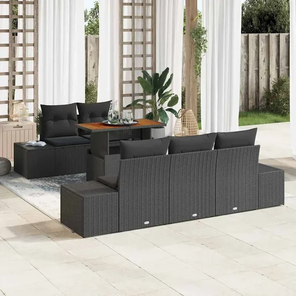Ensemble de canapé de jardin 6 pc Noir et Marron