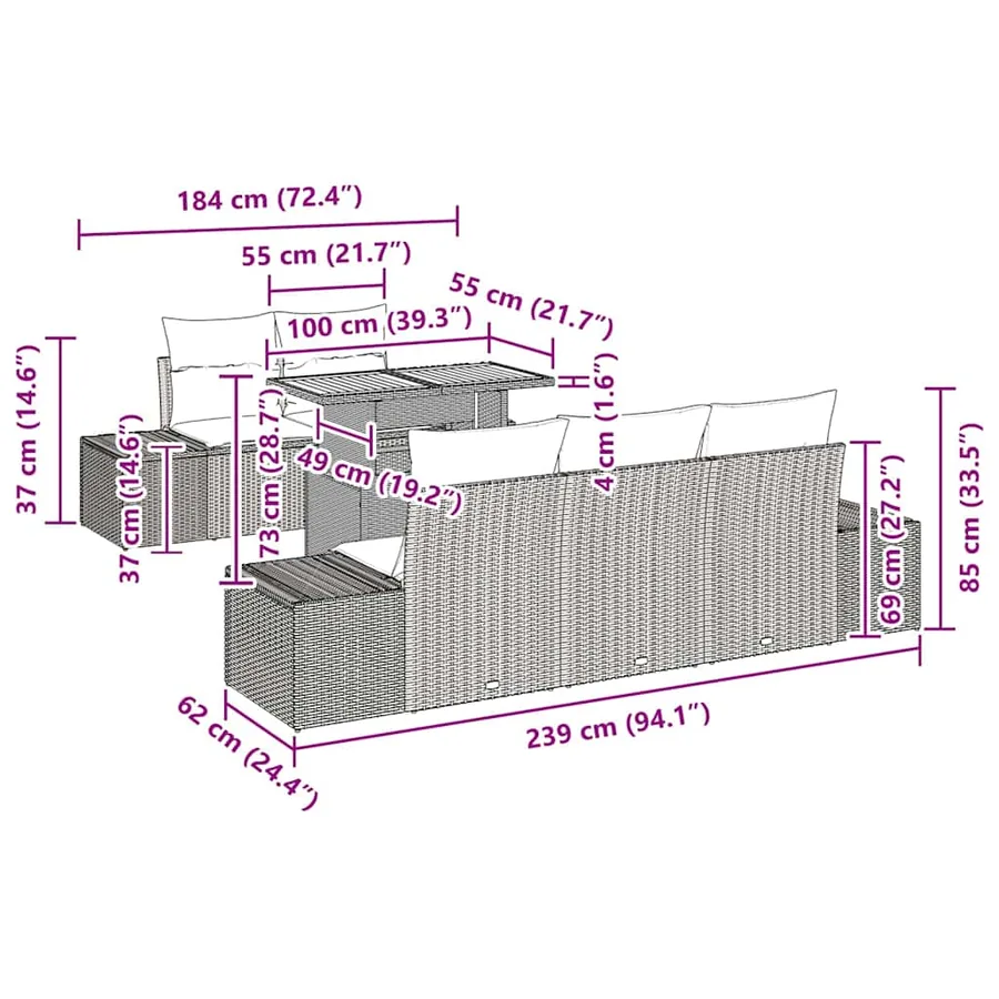 Ensemble de canapé de jardin 6 pc Noir et Marron - 8