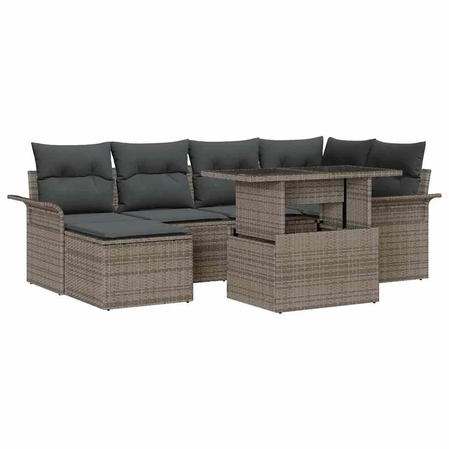 Ensemble de canapé de jardin avec coussin 7 pcs Gris Poly rotin - 2