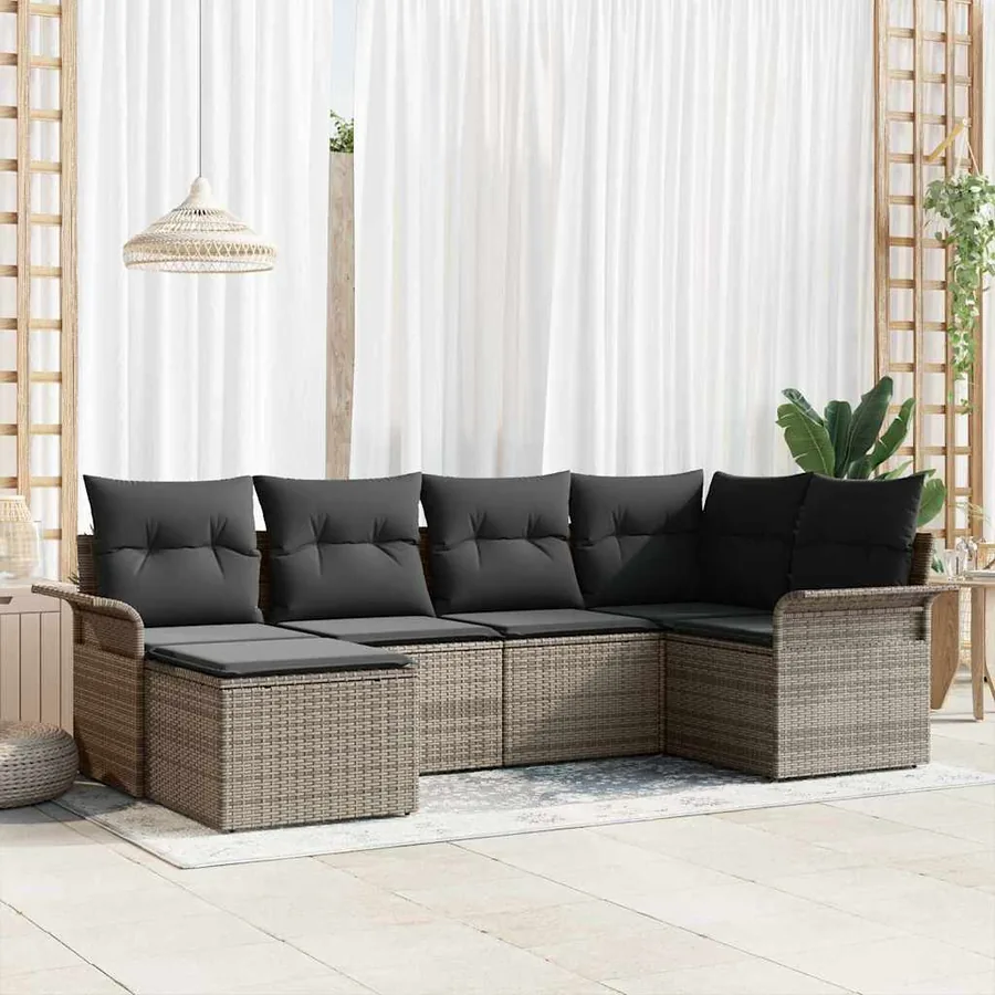 Ensemble de canapé de jardin avec coussin 6 pcs Gris polyrotin