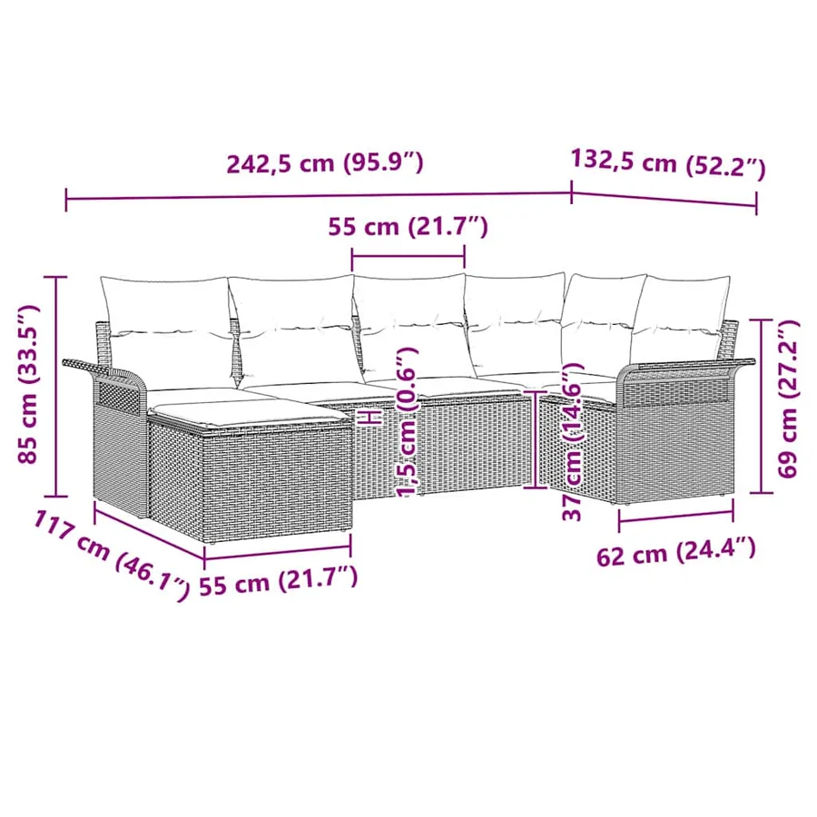 Ensemble de canapé de jardin avec coussin 6 pcs Gris polyrotin - 13