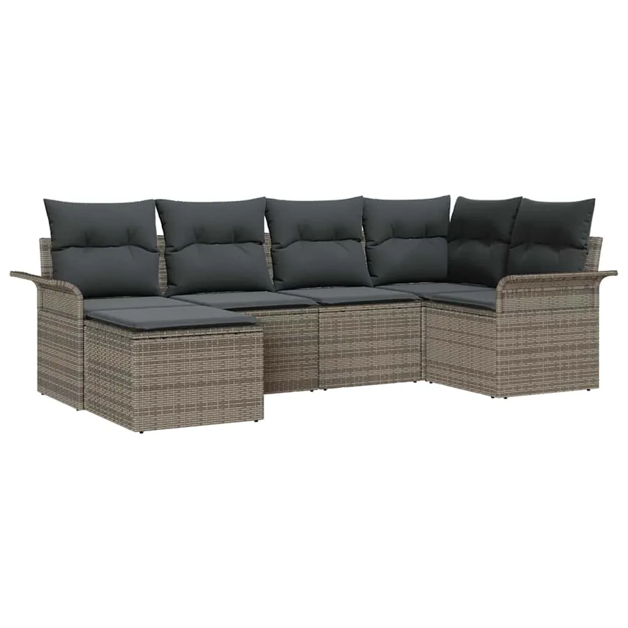 Ensemble de canapé de jardin avec coussin 6 pcs Gris polyrotin - 2