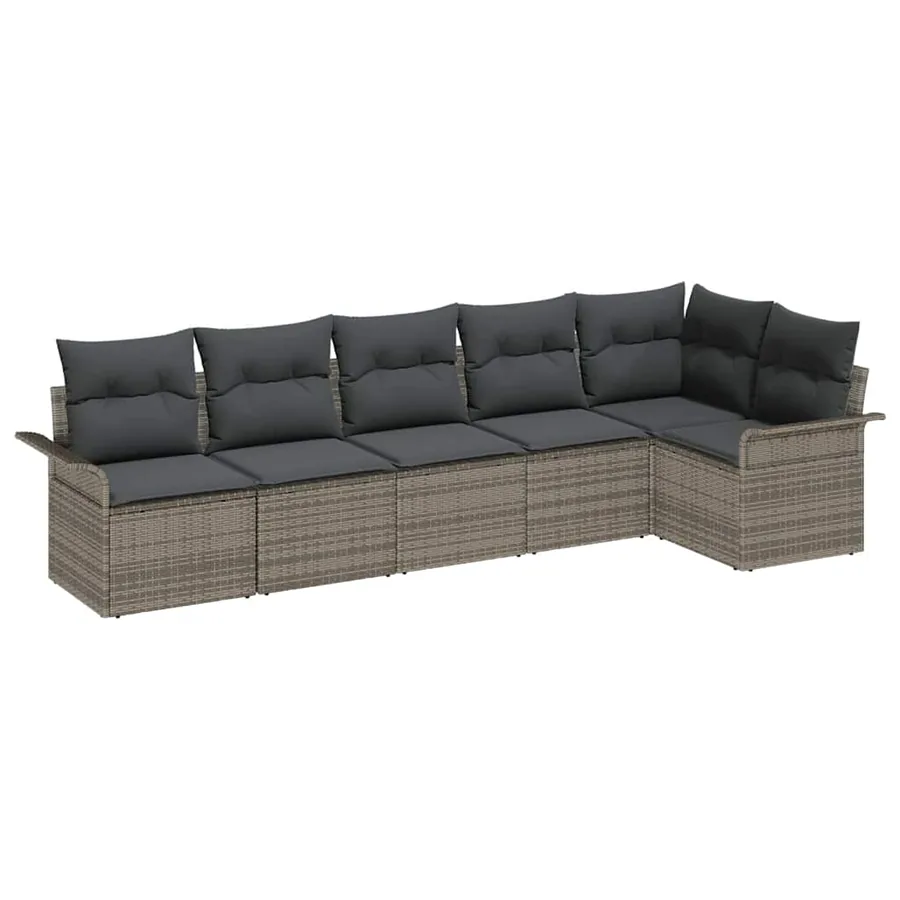 Ensemble de canapé de jardin avec coussin 6 pcs Gris polyrotin - 2