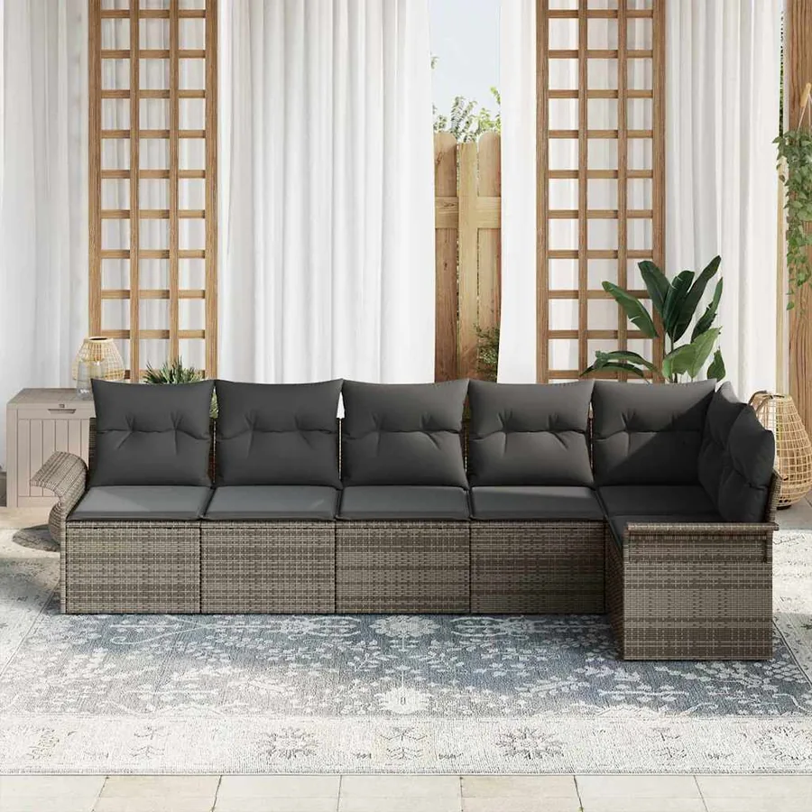 Ensemble de canapé de jardin avec coussin 6 pcs Gris polyrotin - 3
