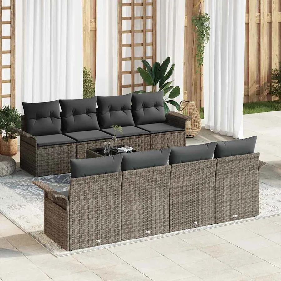 Ensemble de canapé de jardin 9 pcs Gris Poly rotin